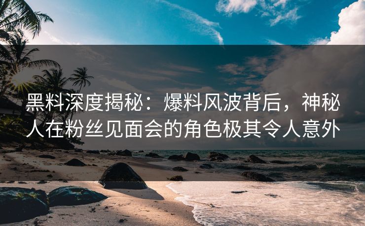 黑料深度揭秘:爆料风波背后,神秘人在粉丝见面会的角色极其令人意外 黑料深度揭秘:爆料风波背后,神秘人在粉丝见面会的角色极其令人意外
