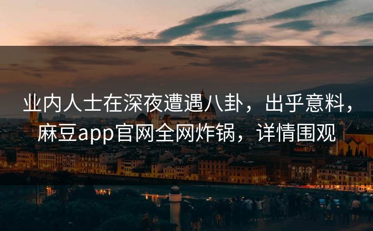 业内人士在深夜遭遇八卦，出乎意料，麻豆app官网全网炸锅，详情围观